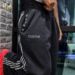 <span class=keywords><strong>Pantaloni</strong></span> da Jogging HUITENG Personalizzati per <span class=keywords><strong>Uomo</strong></span>, 100% Cotone French Terry, Vita Elastica, <span class=keywords><strong>Tasche</strong></span>, Stampa a Righe, Strass Vintage - Product Image 3