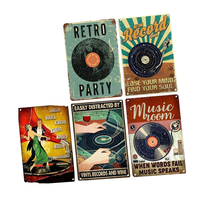 Plaque Murale Métallique Vintage Thème Musical, Décoration Murale Rétro Phonographe Disque Vinyle, Art Mural pour Pub et Club, Cadeau, Peinture sur Fer à Motif Personnalisé