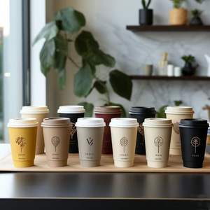 Gobelets à café jetables en papier de qualité alimentaire respectueux de l'environnement avec couvercles personnalisables en kraft - Product Image 2