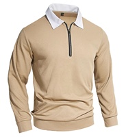 Sweat-shirt polo en maille gaufrée pour homme, col contrastant, manches longues, style preppy, logo personnalisé, vente en gros, usine de vêtements OEM