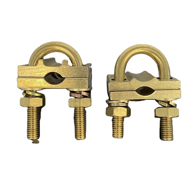 Industrial Brass U Bolt Grounding Clamp Earth Rod to Cable Connector for Power Distribution Grounding System