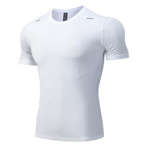 T-shirt d'été sportif uni pour homme, coupe ajustée, manches courtes, séchage rapide, respirant, ensemble de vêtements de sport pour l'entraînement au basketball et la course à pied - Product Image 2
