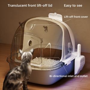 Grand bac à litière <span class=keywords><strong>pour</strong></span> chat avec rabat de <span class=keywords><strong>porte</strong></span> avant et pelle Bac à litière semi-fermé Surface antiadhésive <span class=keywords><strong>d</strong></span>étachable et facile à nettoyer - Product Image 3