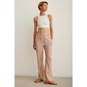 Pantalon large Luna rose poudré en crêpe, taille élastique, bordure passepoilée, taille haute, pour femme - Product Image 3