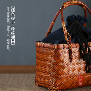 Chinese Style Handmade Bamboo Woven Bag With Tassel Regular Shape 3L Above Canvas Lining Women's Storage Bag - Product Image 3