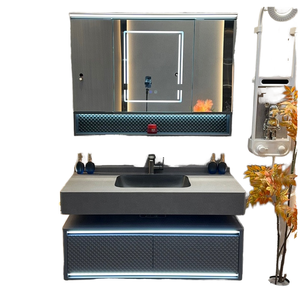 Meuble-lavabo mural moderne <span class=keywords><strong>de</strong></span> haute qualité, indéformable, <span class=keywords><strong>avec</strong></span> lavabo en céramique, lavabos simples/doubles, <span class=keywords><strong>miroir</strong></span> pour usage hôtelier - Product Image 3