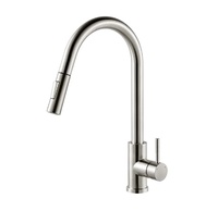 Robinet de cuisine monocommande eau chaude et froide avec douchette extractible, flexibles, nickel brossé, acier inoxydable 304, moderne et contemporain