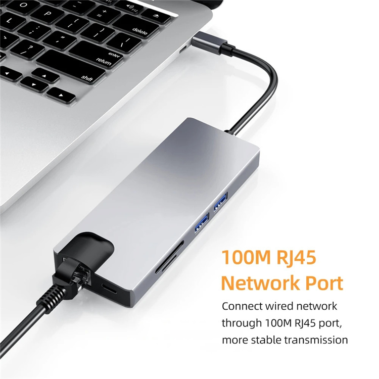 Hub USB-C Multiporta 8 In 1 – 4K HDMI, USB 3.0, Lettore SD, Ethernet, Ricarica PD, Per MacBook Pro/Air