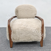 Chaise paresseuse en fourrure de laine confortable nordique moderne chaise longue de loisirs de salon en bois massif de haute qualité avec bras
