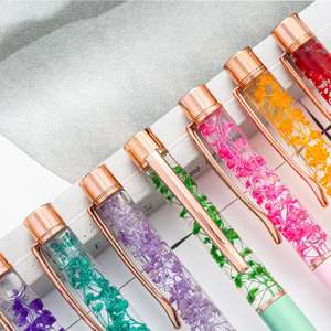 Stylos à bille liquides DIY avec fleurs, design unique rotatif, logo personnalisé imprimé pour cadeaux et fournitures de bureau - Product Image 2