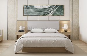 Custom 3 Star Hotel Bedroom Furniture Set King Queen Wooden Platform Bed Frame with Upholstered <b>Headboard</b> Wall <b>Panel</b> Nightstands - Product Image 5
