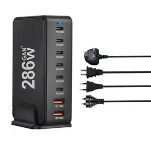อะแดปเตอร์ชาร์จเร็วสำหรับแล็ปท็อปแบบหลายพอร์ต 286W GaN Desktop Charger PD100W 6C2A พร้อมไฟ LED แสดงสถานะ วัสดุอะลูมิเนียมอัลลอย - Product Image 1