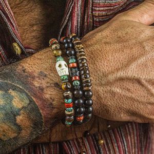 2025 New Men's Trendy Design Handmade <b>Bead</b> Skull Retro Style Wooden <b>Bead</b> <b>Bracelet</b> - Product Image 1
