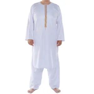 cheap islamic men thobe pure white color kaftan mens islamic clothing 2 pieces