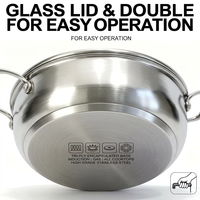 Ensemble de casseroles en acier inoxydable non revêtu au design moderne - Poêle à frire profonde et marmite avec couvercle en verre pour une cuisine saine