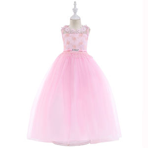 Trendy Elegant Embroidery Floral Neck Crystal in <b>Belt</b> Girls Wedding Gown Dress With Bow - Product Image 4