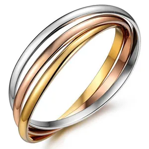 Fashion thr-ee-color gold thr-ee-ring bracelet female titanium steel rose gold head jewelry
