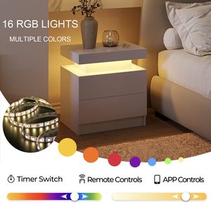 Table de chevet moderne SENYU avec LED blanches, table de chevet pour chambre à coucher avec 2 tiroirs en bois, table d'appoint - Product Image 5