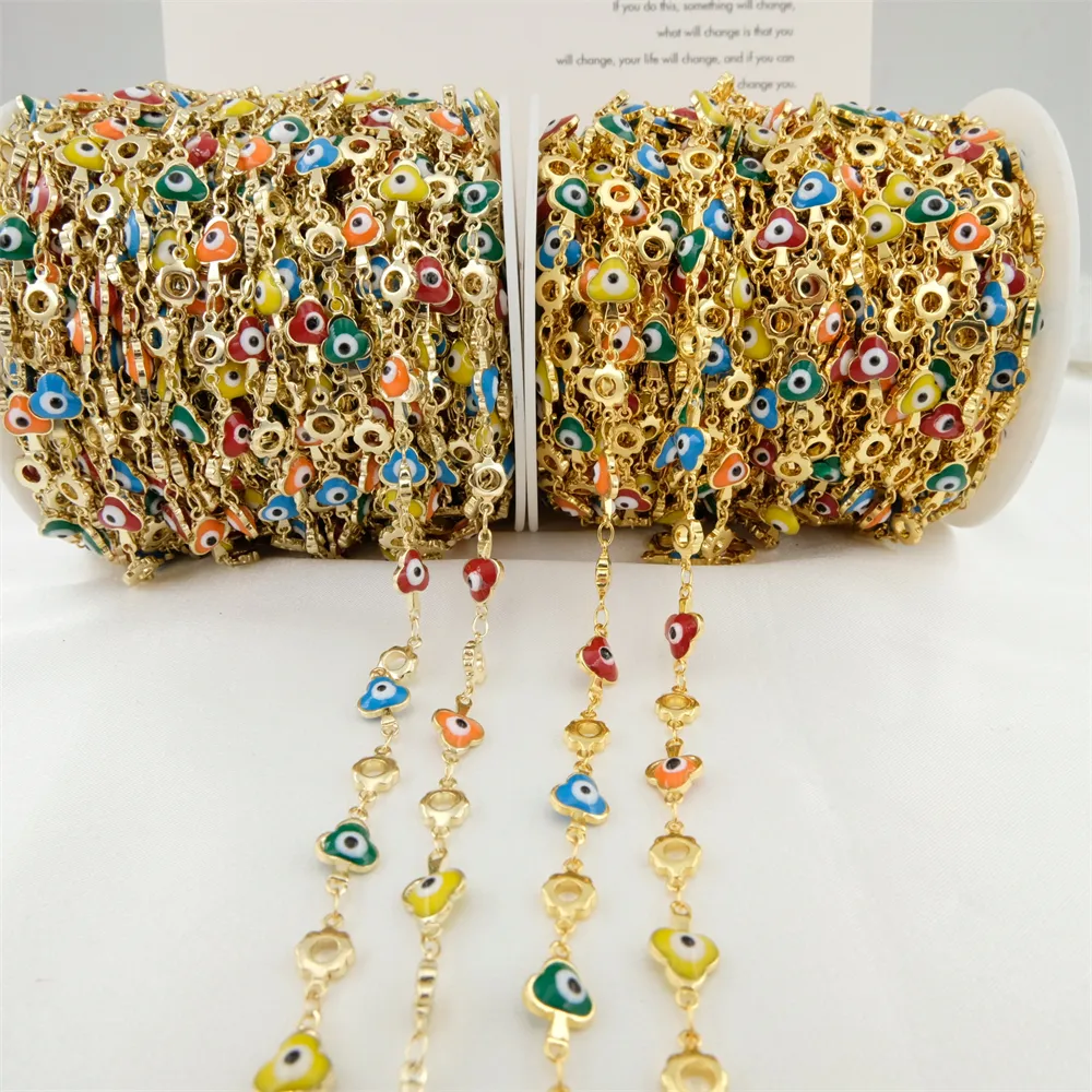 Cadena de oro de 14 quilates para fabricación de joyas, cadena de oro de 14k con PVD, cadena hueca en forma de ojo, sujetadores a granel, accesorio de joyería artesanal