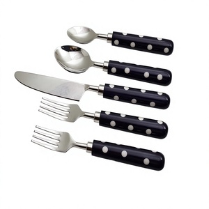 Indian Exporter <b>STAR</b> CRAFTS INDIA Presented This Beautiful Polka Dotted Design Resin Handle Cutlery Set 5 Pcs Flatware Set - Product Image 1