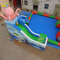 Toboggan aquatique gonflable WODI de qualité commerciale en PVC de 0,55 mm, motif palmier, pour enfants et adultes