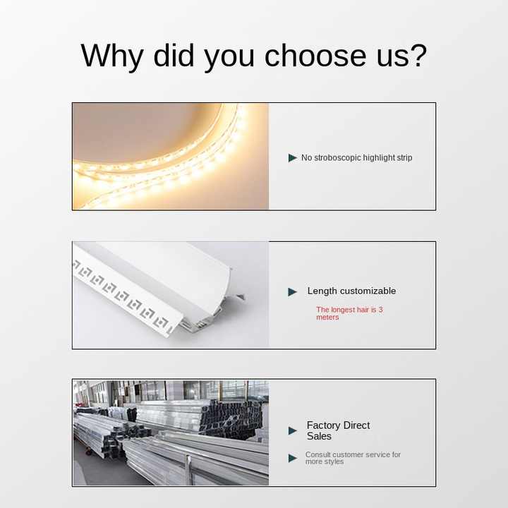 U-Shaped Concealed LED Frameless Profiles for Polarized Wall Washing Linear Light Slots in Bedroom Corridors