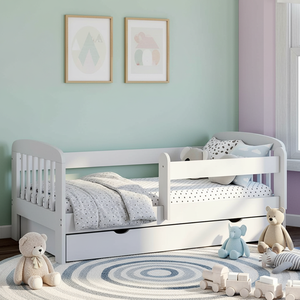 Lit pour tout-petit en pin <span class=keywords><strong>blanc</strong></span> moderne avec tiroir de rangement, construction en <span class=keywords><strong>bois</strong></span> robuste pour une utilisation en <span class=keywords><strong>chambre</strong></span> - Product Image 1