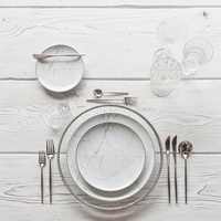Assiettes à dîner avec motif de marbre blanc, vintage, pour restaurant, en céramique, pour événements, mariage