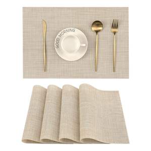 Set de table tissé résistant à la chaleur et antidérapant en PVC <span class=keywords><strong>vinyle</strong></span> <span class=keywords><strong>beige</strong></span>, lavable, durable, personnalisé, pour table à manger - Product Image 1