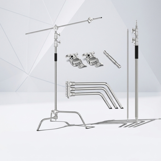 3.3m Heavy Duty Stainless Steel C Stand Photography Light Stand with Boom Arm Grip Head Carry Bag Adjustable