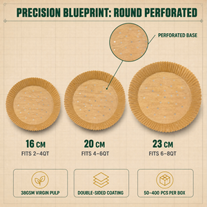 Direkt vom Hersteller: Runde Perforierte Beschichtete Luftfritteusen-Einlagen 20cm Einweg-Backpapier Lebensmittelecht für Kekse, Brot & Kuchen - Product Image 2