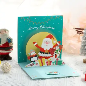 Nuovo Design all'ingrosso piccolo regalo di auguri di natale Pop-Up verde a basso costo per la promozione di natale e carte di stampa di carta regalo