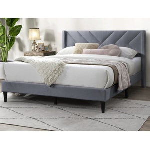 Elegant Modern Gray Velvet Upholstered Soft <b>Bed</b> <b>Queen</b> <b>Size</b> Eco-Friendly Clean Lines Design Headboard Bedframe - Product Image 2