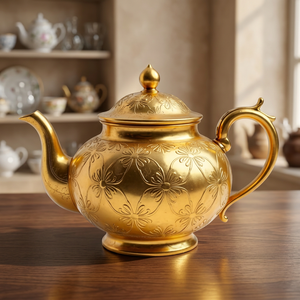 Théière en métal doré avec couvercle et poignée, design luxueux, style élégant, bouilloires à eau - Product Image 5