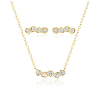 Conjunto de Joyería Gemnel de Plata 925 con Bisel de Corazón, Ópalo y Circonita, Collar con Colgante de Corazón Horizontal, Aretes, Joyería Minimalista