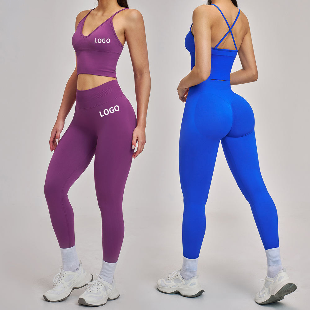 Seamless Yoga Set Women Tracksuit Sports Bra High Waist Leggings 2 Piece Workout Outfit Activewear
