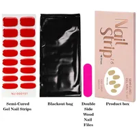16 autocollants pour ongles UV semi-durcis pré-dessinés, longue durée, couleur unie, enveloppes pour ongles, séchage rapide, lampe LED, gel pour ongles
