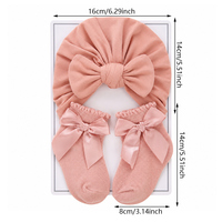 Gorros de Turbante para Bebé de Algodón Súper Suave, Versión Coreana, con Juego de Calcetines con Lazo, Productos para Bebé Elásticos y Sólidos, 6 Colores, Venta al Por Mayor de Fábrica