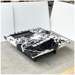 Tavolino <span class=keywords><strong>da</strong></span> Caffè Grande in Stile Moderno Fendi Black Marlbe per Soggiorno, Tavolino Art Deco Personalizzato in Pietra Naturale con Base in Metallo - Product Image 4