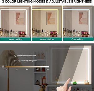 Trắng 4-ngăn kéo trang điểm Vanity Set với đèn LED Ổ cắm điện & Bàn trang điểm phân 3-MÀU điều chỉnh ánh sáng cho phòng ngủ - Product Image 6