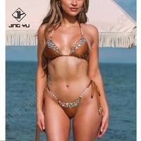 Op maat gemaakte bikini's dames badkleding lage minimale bestelhoeveelheid met kristallen strass steentjes bling bikini badkleding set strass kristallen bikini