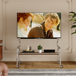 Soporte de TV de acero inoxidable con ruedas, diseño minimalista moderno de 40-85 pulgadas para sala de estar y dormitorio, estante de almacenamiento, panel de madera - Product Image 2
