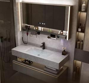 New modern minimalist rock slab hot-bent integrated basin bathroom washbasin sink basin bathroom cabinet combination - Product Image 5