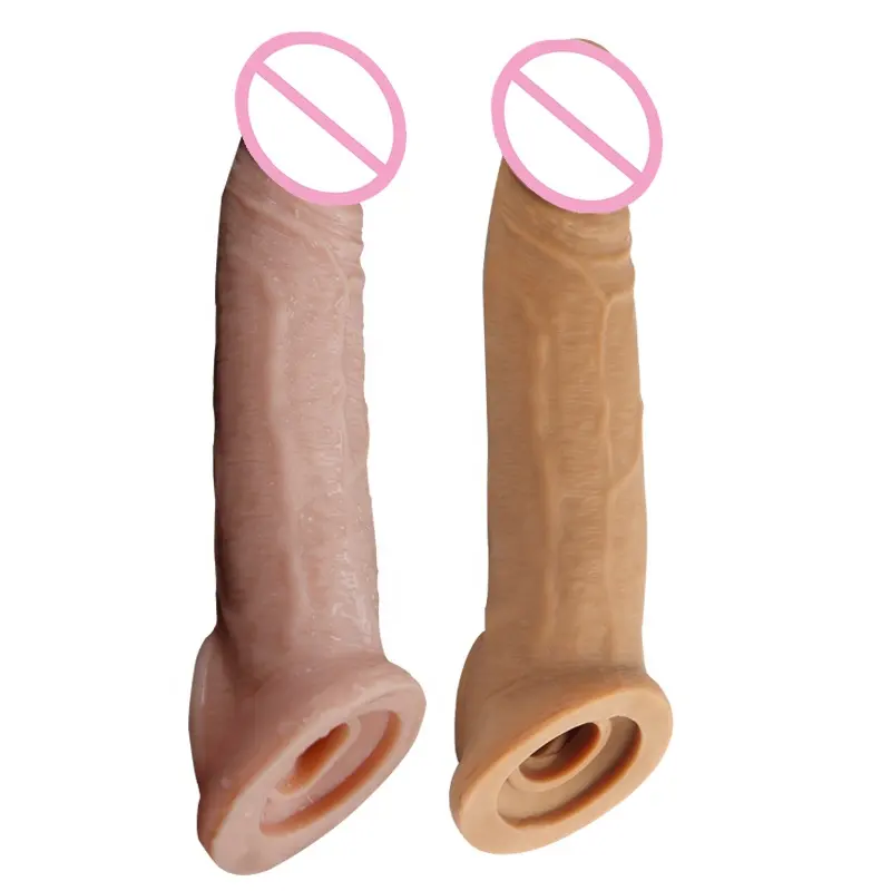 Extensor de cubierta de pene para hombres, preservativos de dragón reutilizables de silicona líquida, Correa hueca en consolador, extensor de manga de pene