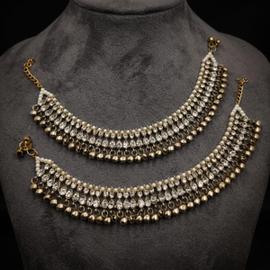 Tobillera Kundan de Perlas Blancas para Mujer, Aleación con Imitación de Rodio, Estilo Nupcial, Clásica, Tradicional India, para Bodas - Product Image 3