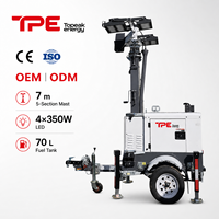 Lampes de chantier LED 4*350W, moteur diesel, 224000lm, 7m, 5 sections, mât électrique, réservoir de carburant de 160L, tours d'éclairage