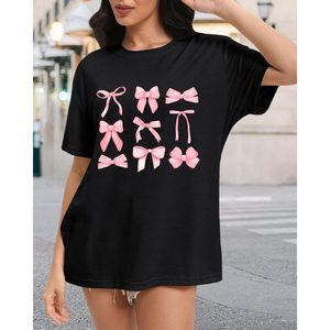 Pink Bow Shirt Women's Cotton T-Shirt With Cute Pastel Bows Trendy Coquette <b>Aesthetic</b> <b>Tops</b> For Girls And Women - Product Image 2
