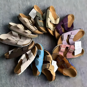Sandales plates rétro à double bouton pour l'été, en cuir véritable, de haute qualité, faciles à enfiler, pour hommes et femmes - Product Image 3