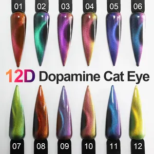 2024 Nieuwe Trend 12d Magic Cat Eye Gel Magnetische Private Logo Cat Eye Gel Kameleon Poeder Glitter Uv Gel Lak
