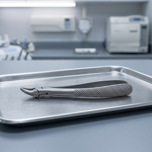 Pinzas de raíz dental superior Bk Industries Fig 76N, manuales, con agarre moleteado plateado, de acero inoxidable, 30 posiciones de mandíbula, instrumento de clase I - Product Image 4